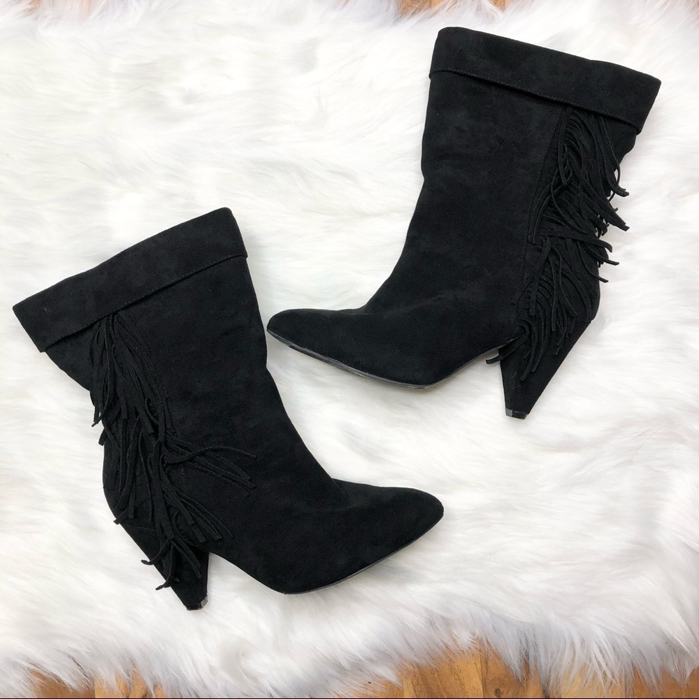 TORRID Fringed Faux Suede Black Boots Size 9
